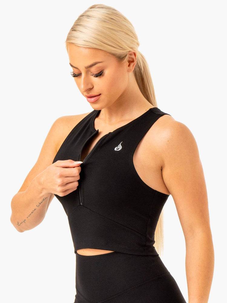 Ryderwear Women Tanks Reflex Zip Up Women's Tanks Black | CA1163CE