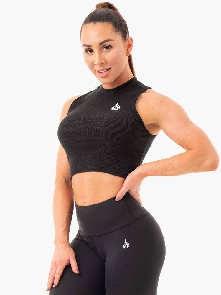 Ryderwear Women Tanks Ribbed Crop Women's Tanks Black | CA1125PQ