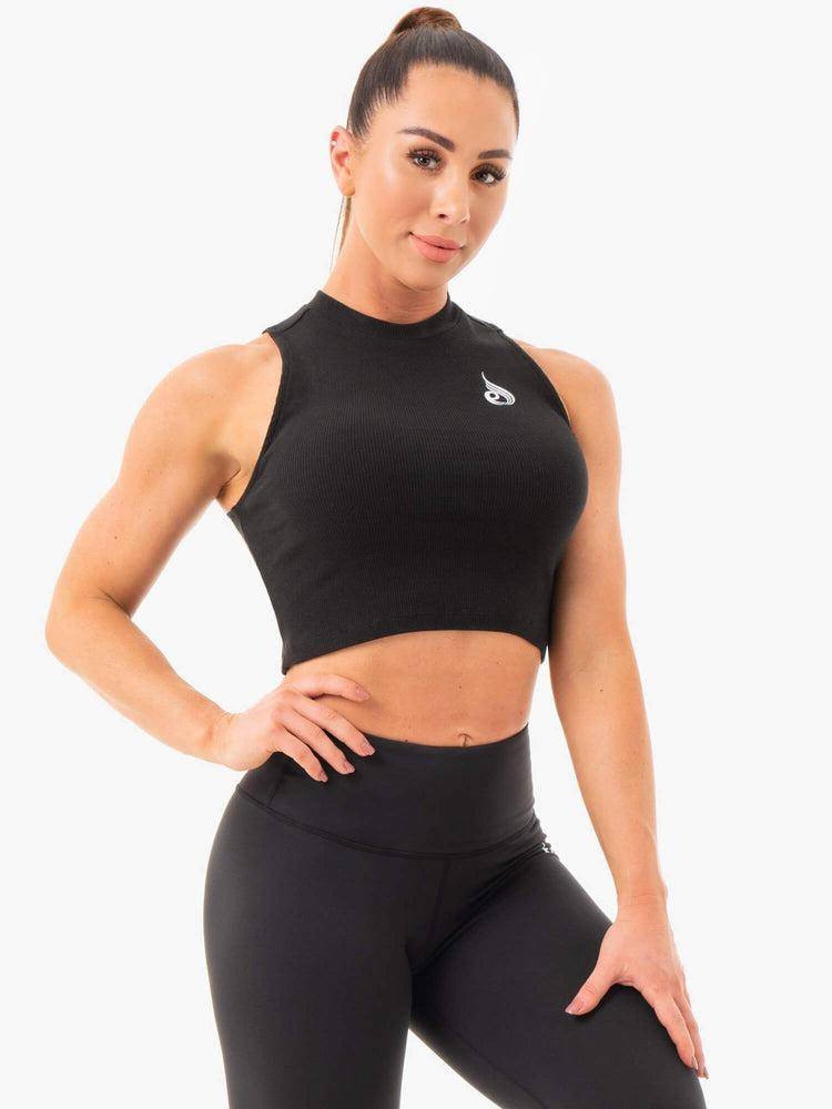 Ryderwear Women Tanks Ribbed Crop Women's Tanks Black | CA1125PQ