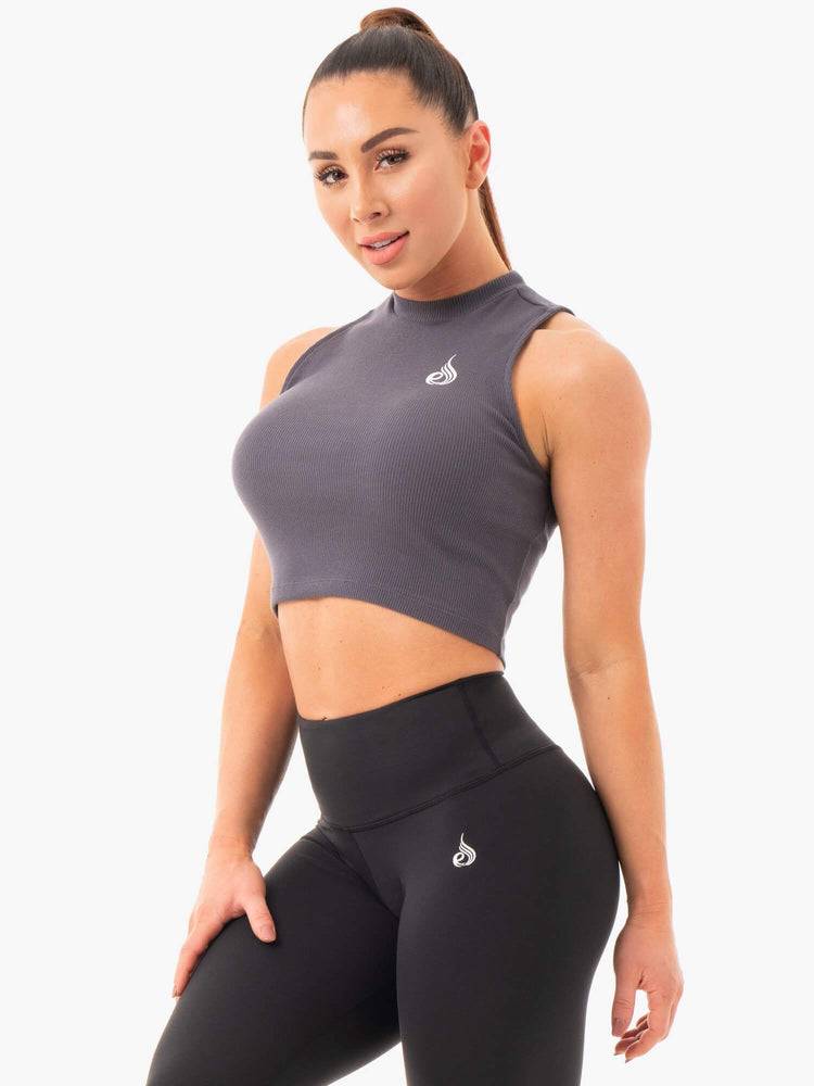 Ryderwear Women Tanks Ribbed Crop Women's Tanks Charcoal | CA1145RW