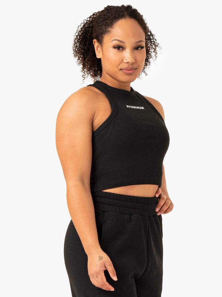 Ryderwear Women Tanks Sideline Rib Crop Women's Tanks Black | CA1306OR