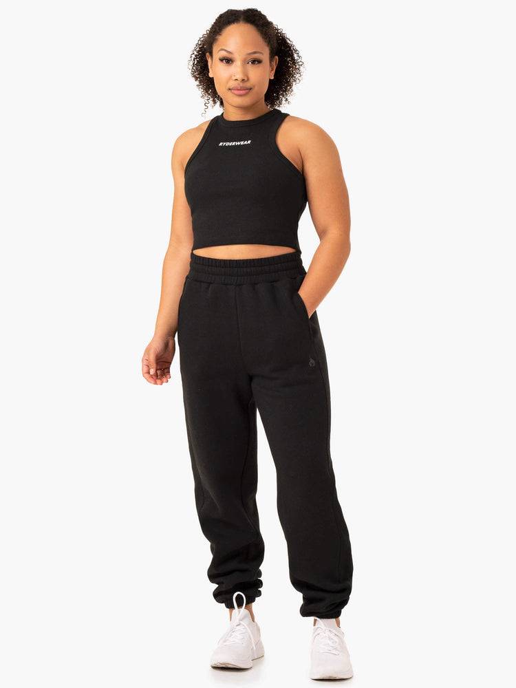 Ryderwear Women Tanks Sideline Rib Crop Women's Tanks Black | CA1306OR