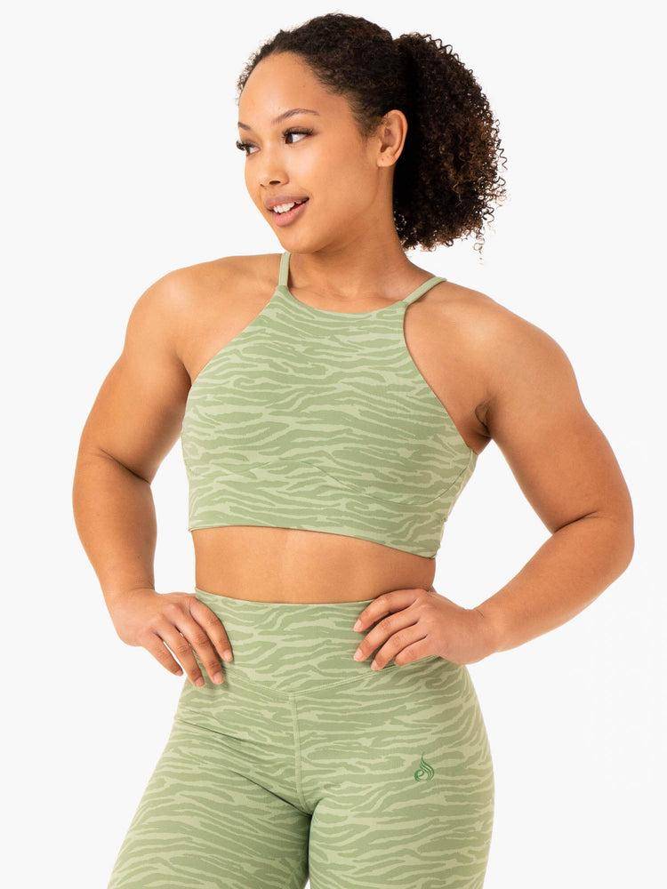 Ryderwear Women Tanks Transform Reversible Sports Crop Women's Tanks Jade Green Zebra | CA1263KI