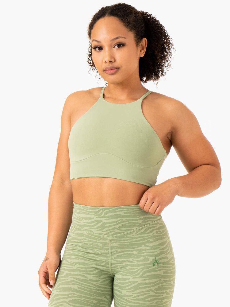 Ryderwear Women Tanks Transform Reversible Sports Crop Women's Tanks Jade Green Zebra | CA1263KI