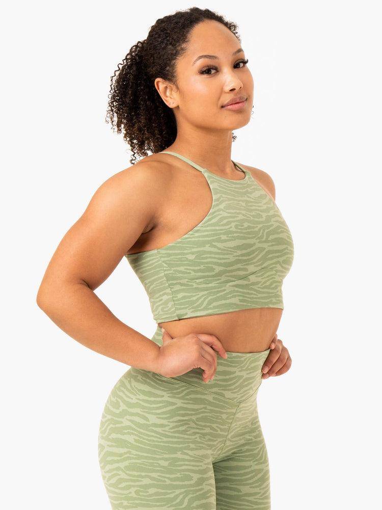 Ryderwear Women Tanks Transform Reversible Sports Crop Women's Tanks Jade Green Zebra | CA1263KI