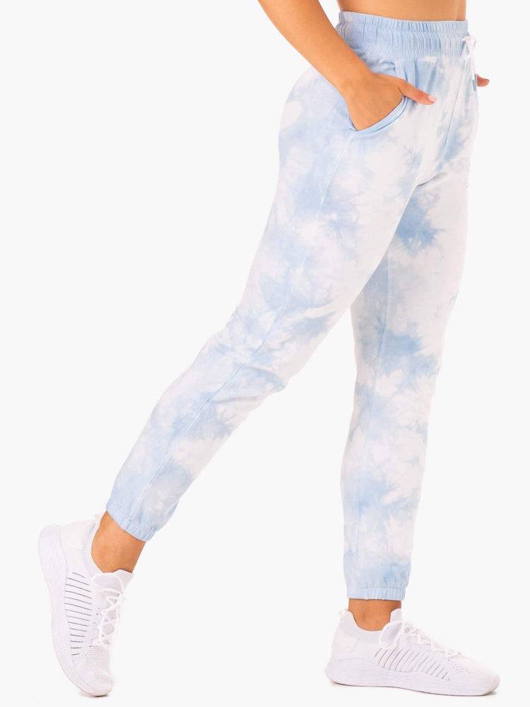 Ryderwear Women Track Pants Tie Dye High Waisted Women's Track Pants Sky Blue Tie Dye | CA1095YU