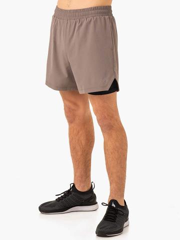 Ryderwear Men Shorts Pursuit 2 In 1 Training Men's Shorts Taupe | CA2755NB