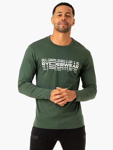 Ryderwear Men T Shirts Graphic Long Sleeve Men's T Shirts Dark Green | CA2916UT