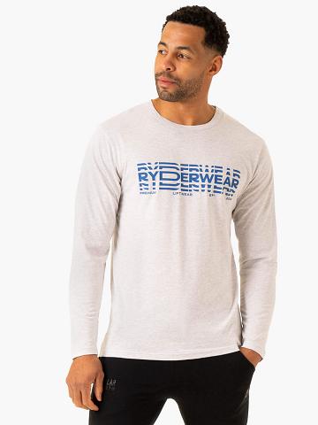 Ryderwear Men T Shirts Graphic Long Sleeve Men's T Shirts Grey Marl | CA2917YU