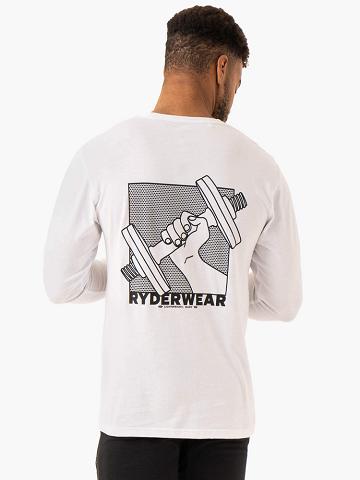 Ryderwear Men T Shirts Lift Long Sleeve Men's T Shirts White | CA2897NB