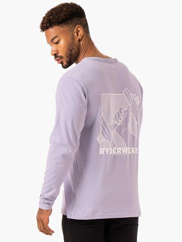 Ryderwear Men T Shirts Lift Long Sleeve Men's T Shirts Lavender | CA2898BC