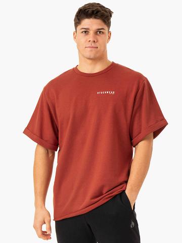 Ryderwear Men T Shirts Pursuit Oversized Fleece Men's T Shirts Red Clay | CA2869QZ