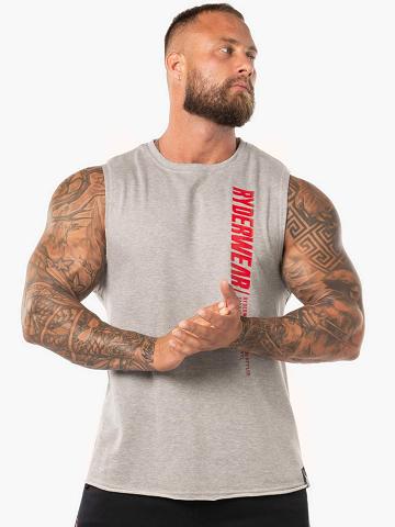 Ryderwear Men Tanks Block Fleece Tank Men's Tanks Grey Marl/Red | CA3082QZ