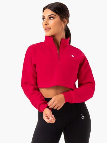 Ryderwear Women Hoodie Base Half Zip Jumper Women's Hoodie Cherry Red | CA2484BC