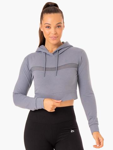 Ryderwear Women Hoodie Hybrid Fitted Women's Hoodie Steel Blue | CA2466HK