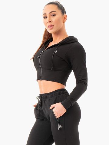 Ryderwear Women Hoodie Luxe Cropped Zip Women's Hoodie Black | CA2486CE