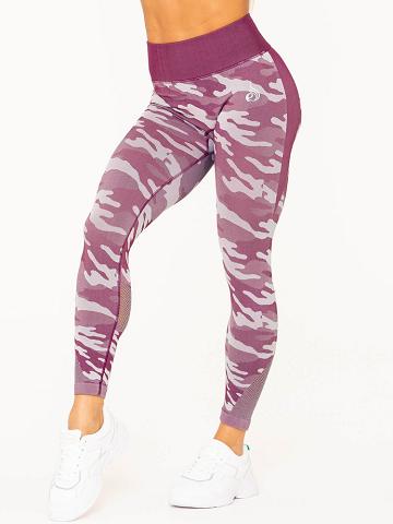 Ryderwear Women Leggings Camo Seamless High Waisted Women's Leggings Burgundy Camo | CA2261WY