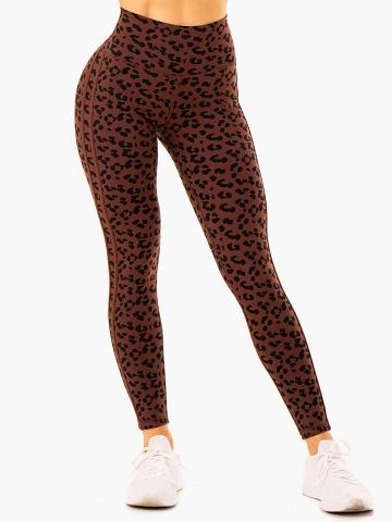 Ryderwear Women Leggings Evolution High Waisted Scrunch Women's Leggings Chocolate Leopard | CA2246DN