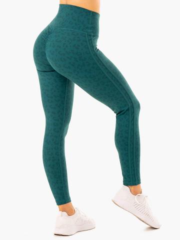 Ryderwear Women Leggings Evolution High Waisted Scrunch Women's Leggings Teal Leopard | CA2419AP