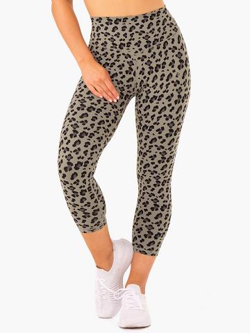 Ryderwear Women Leggings Hybrid 7/8 Women's Leggings Khaki Leopard | CA2325QZ