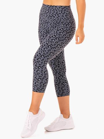 Ryderwear Women Leggings Hybrid 7/8 Women's Leggings Steel Blue Leopard | CA2414HK