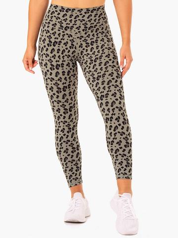 Ryderwear Women Leggings Hybrid Full Length Women's Leggings Khaki Leopard | CA2267IS