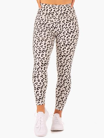 Ryderwear Women Leggings Hybrid Full Length Women's Leggings Ivory Leopard | CA2401EX