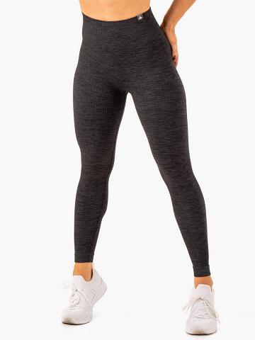 Ryderwear Women Leggings Rib Seamless Women's Leggings Black Marl | CA2253ZG