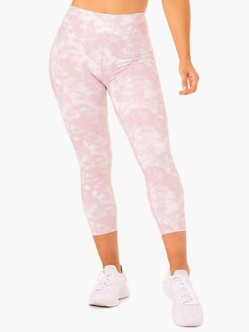 Ryderwear Women Leggings Tie Dye 7/8 Women's Leggings Mauve Pink Tie Dye | CA2319UT