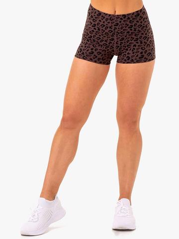 Ryderwear Women Shorts Adapt High Waisted Scrunch Women's Shorts Chocolate Leopard | CA1968XF