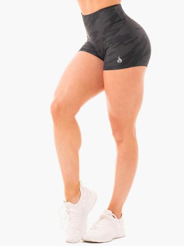 Ryderwear Women Shorts Camo High Waisted Women's Shorts Black Camo | CA1941ZG