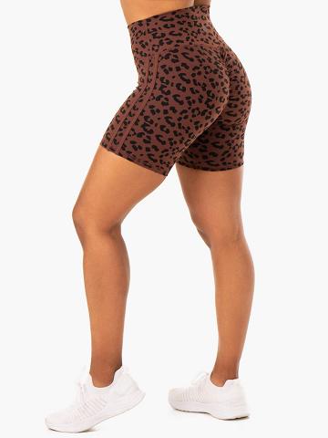 Ryderwear Women Shorts Evolution High Waisted Scrunch Women's Shorts Chocolate Leopard | CA1980UT