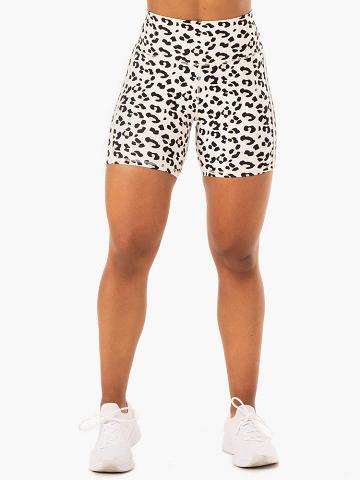 Ryderwear Women Shorts Evolution High Waisted Scrunch Women's Shorts Ivory Leopard | CA2167SO