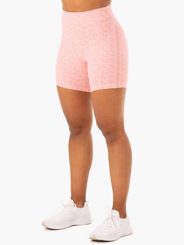 Ryderwear Women Shorts Evolution High Waisted Scrunch Women's Shorts Pink Leopard | CA2191PQ