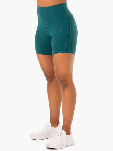 Ryderwear Women Shorts Evolution High Waisted Scrunch Women's Shorts Teal Leopard | CA2192AP