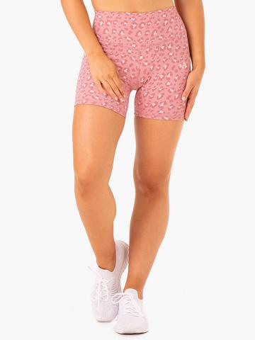 Ryderwear Women Shorts Hybrid Mid Length Women's Shorts Pink Leopard | CA2159RW