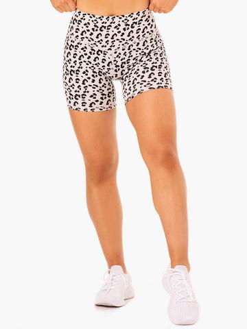 Ryderwear Women Shorts Hybrid Mid Length Women's Shorts Ivory Leopard | CA2199KI