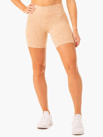 Ryderwear Women Shorts Rotation High Waisted Scrunch Women's Shorts Sandstone Leopard | CA2062AP