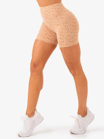 Ryderwear Women Shorts Ultra High Waisted Mid Length Women's Shorts Tan Leopard | CA1991KI