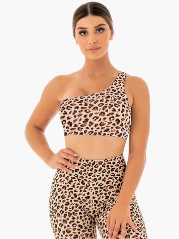 Ryderwear Women Sports Bra Adapt One Shoulder Women's Sports Bra Nude Leopard | CA1613RW