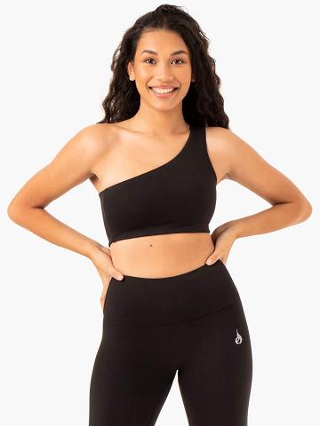 Ryderwear Women Sports Bra Adapt One Shoulder Women's Sports Bra Black | CA1618OR