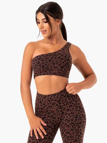 Ryderwear Women Sports Bra Adapt One Shoulder Women's Sports Bra Chocolate Leopard | CA1624GL