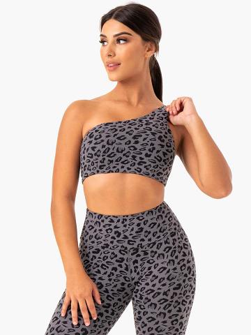 Ryderwear Women Sports Bra Adapt One Shoulder Women's Sports Bra Grey Leopard | CA1664EX