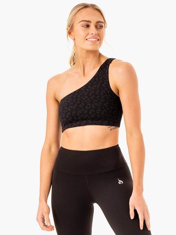 Ryderwear Women Sports Bra Adapt One Shoulder Women's Sports Bra Black Leopard | CA1686NB