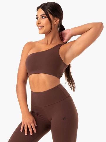 Ryderwear Women Sports Bra Adapt One Shoulder Women's Sports Bra Chocolate | CA1805FM