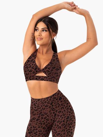 Ryderwear Women Sports Bra Adapt Twist Women's Sports Bra Chocolate Leopard | CA1638EX