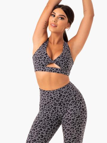 Ryderwear Women Sports Bra Adapt Twist Women's Sports Bra Grey Leopard | CA1670OR