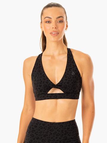 Ryderwear Women Sports Bra Adapt Twist Women's Sports Bra Black Leopard | CA1793WY