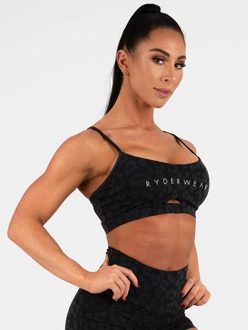 Ryderwear Women Sports Bra Animal Women's Sports Bra Leopard Black | CA1585WY