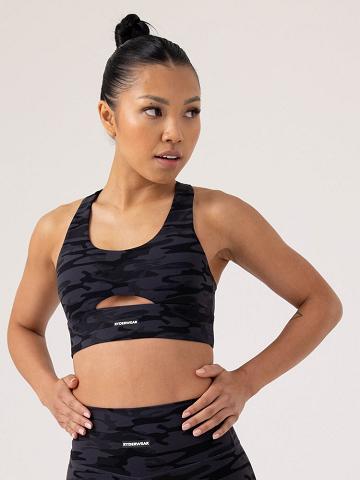 Ryderwear Women Sports Bra Base Racer Back Women's Sports Bra Black Camo | CA1787CE